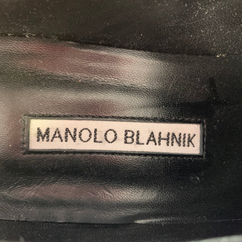 MANOLO BLAHNIK Size 10.5 Black Perforated Patent Leather Cap Toe Shoes