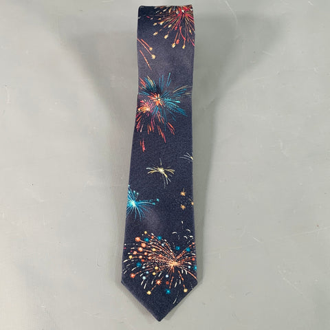 VALENTINO Navy Multi Color Fireworks Silk Skinny Tie