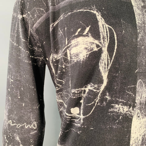 ALEXANDER MCQUEEN Size L Black White Marbled Wool Silk Crew-Neck Pullover