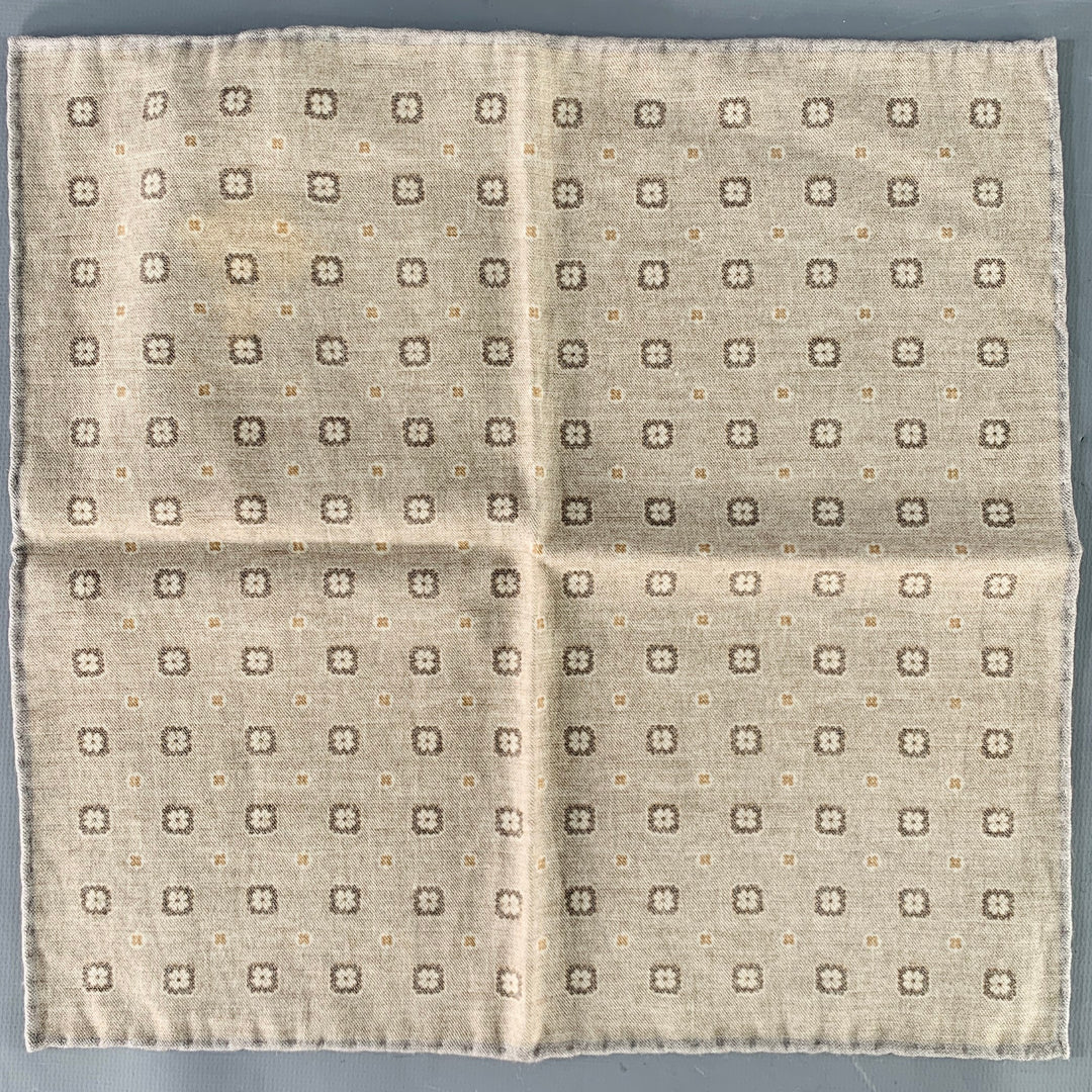 BRUNELLO CUCINELLI Beige Grey Abstract Floral Pocket Square