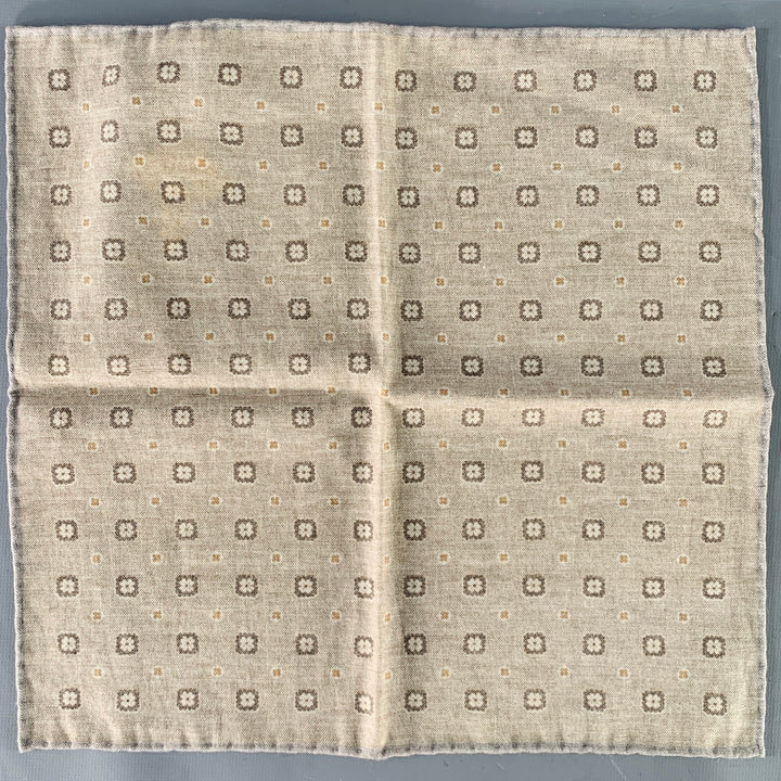 BRUNELLO CUCINELLI Beige Grey Abstract Floral Pocket Square