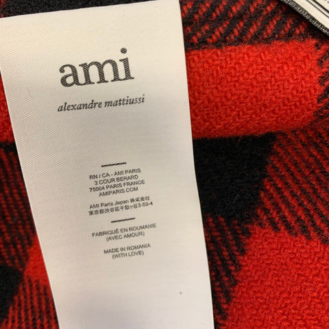 AMI by ALEXANDRE MATTIUSSI Size M Red Black Buffalo Plaid Wool Worker Jacket