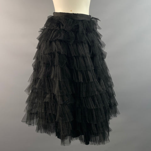RED VALENTINO Size 2 Black Polyester Tiered Knee Length Skirt