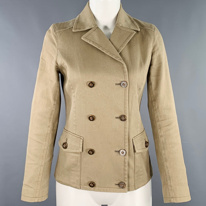BURBERRY Size 2 Tan Cotton Blend Twill Double Breasted Jacket