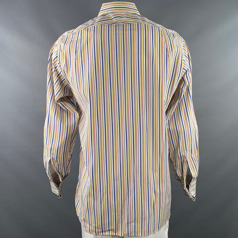 TURNBULL & ASSER Vintage Size L White Multi Color Stripe Cotton French Cuff Long Sleeve Shirt
