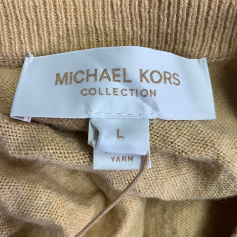 MICHAEL KORS COLLECTION Size L Tan Copper Cashmere Studded Animal Print Sweater