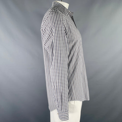 LOUIS VUITTON Size XL Grey White Checkered Cotton Button Up Long Sleeve Shirt