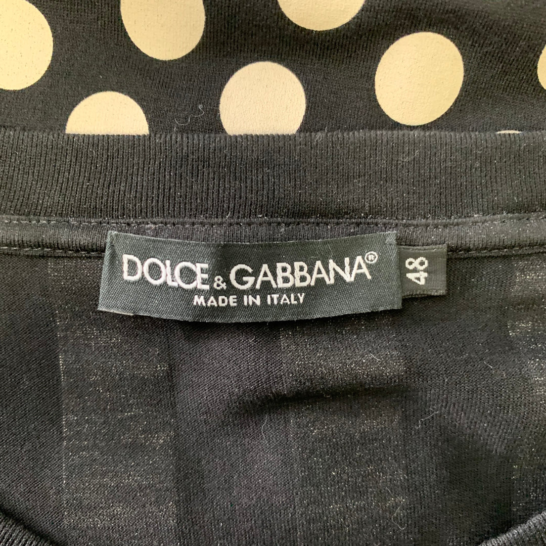 DOLCE & GABBANA Size 38 Black White Polka Dot Stripes Cotton Short Sleeve Shirt