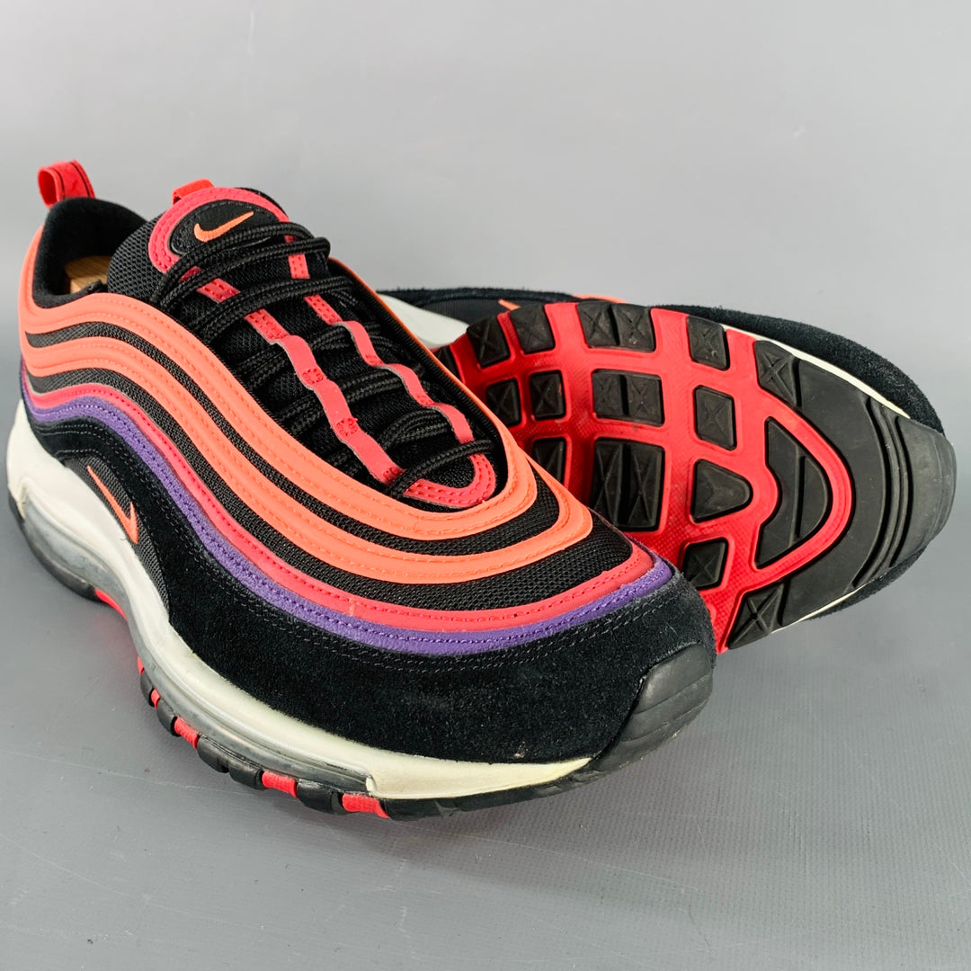 NIKE Size 10.5 Air Max 97 Sunset Black Pink Color Block Mesh Low Top Sneakers