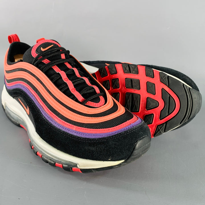 NIKE Size 10.5 Air Max 97 Sunset Black Pink Color Block Mesh Low Top Sneakers