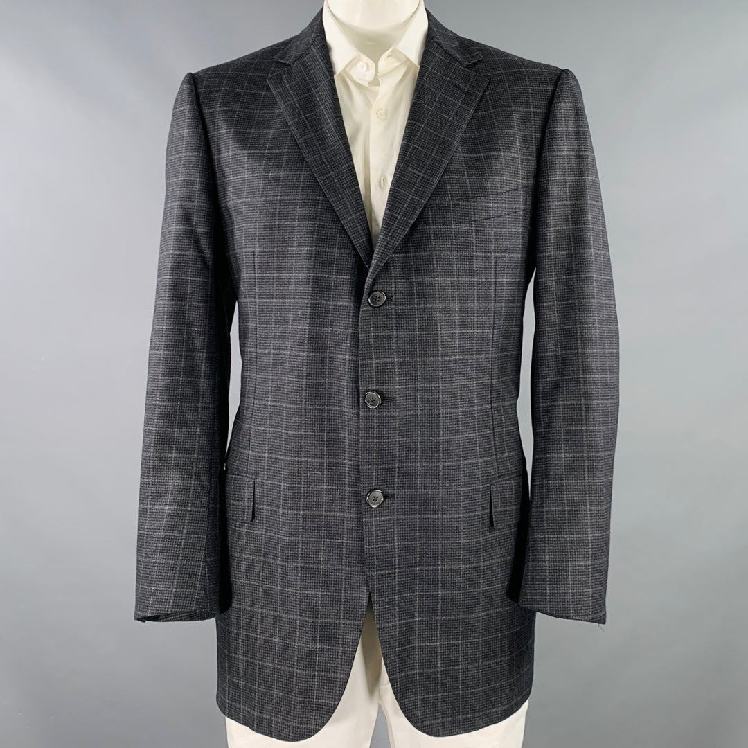 ERMENEGILDO ZEGNA Size 48 Long Grey Charcoal Window Pane Wool Sport Coat