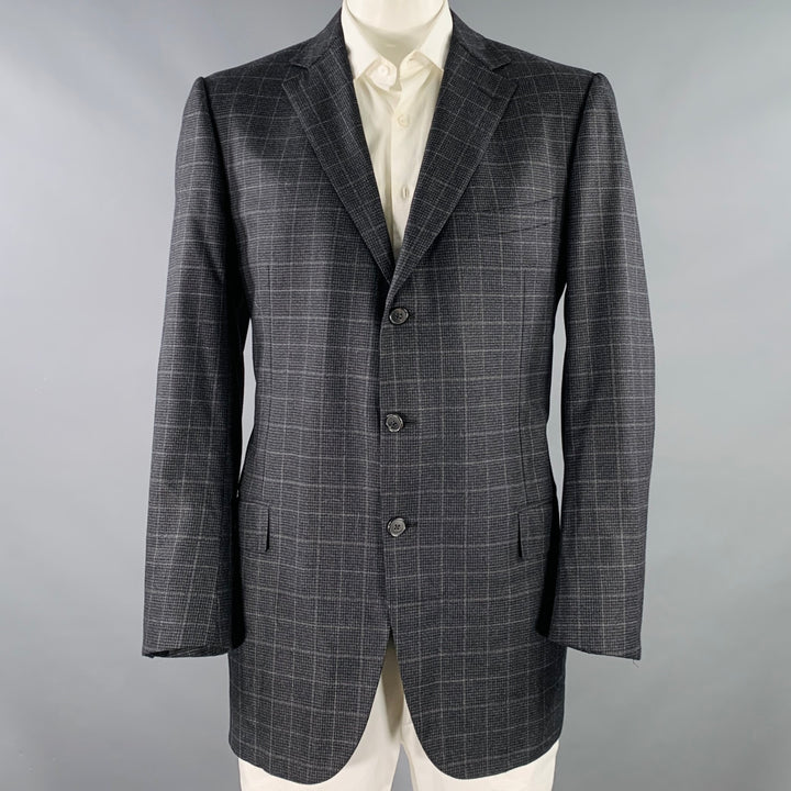 ERMENEGILDO ZEGNA Size 48 Long Grey Charcoal Window Pane Wool Sport Coat