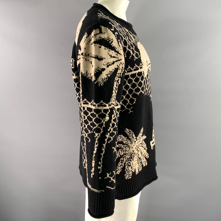 HONOR THE GIFT Size XL Black Khaki Graphic Cotton Ribbed Sweater