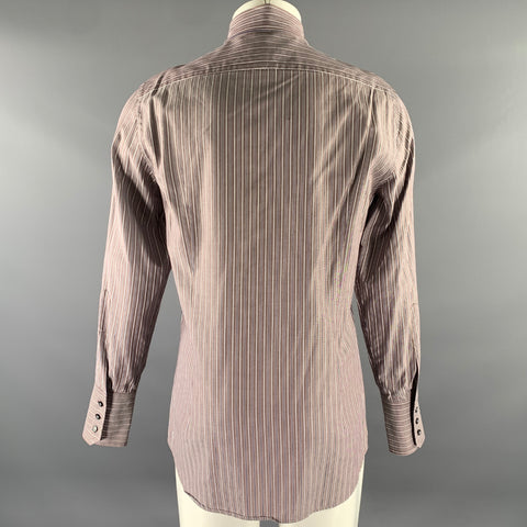 DSQUARED2 Size M Brown Blue Stripe Cotton Pointed Collar Long Sleeve Shirt
