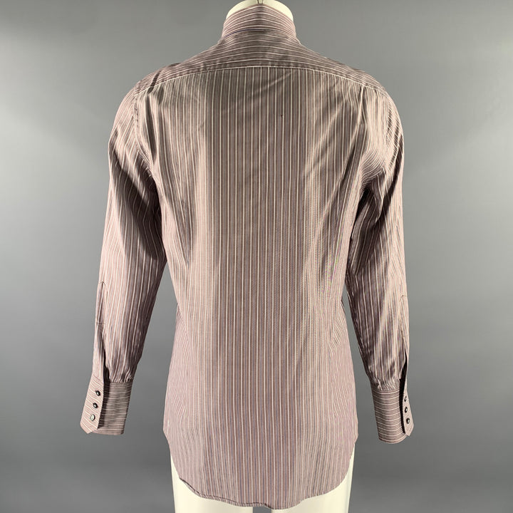 DSQUARED2 Size M Brown Blue Stripe Cotton Pointed Collar Long Sleeve Shirt