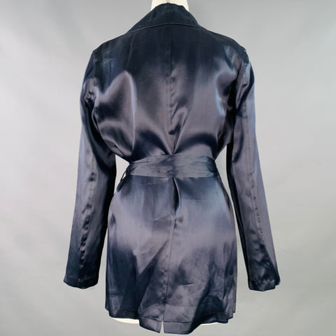 DONNA KARAN Size M Navy Open Front Belted Jacket Blazer