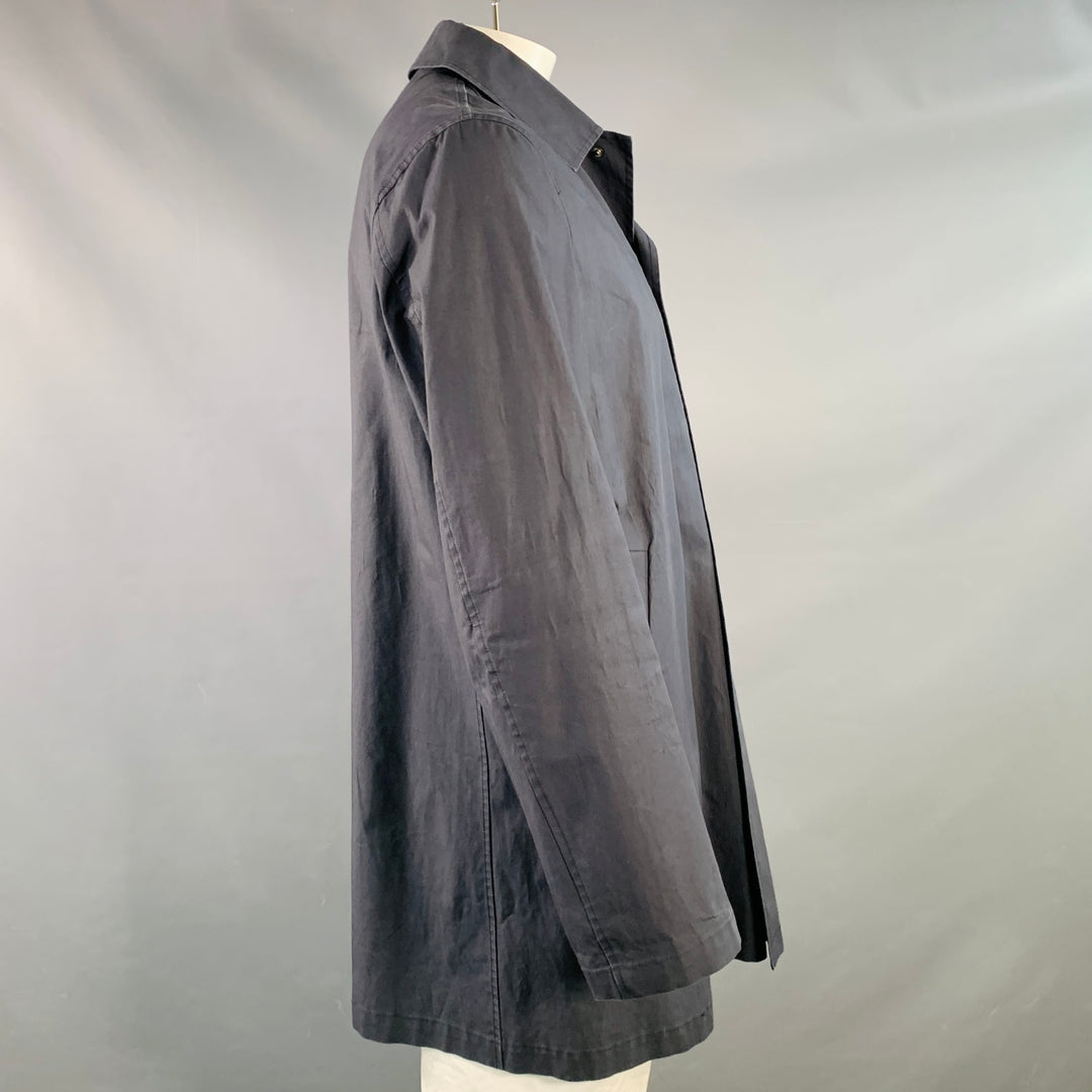 JIL SANDER Size 42 Black Cotton Spread Collar Snaps Coat
