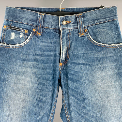 DOLCE & GABBANA Jean en coton vieilli bleu Taille 28