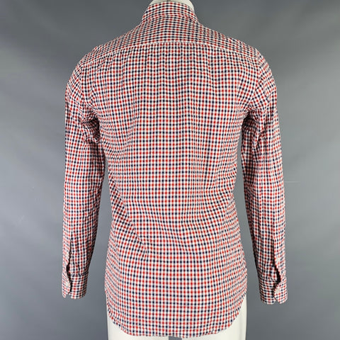 SALVATORE PICCOLO Size M Red White Blue Checkered Cotton Long Sleeve Shirt