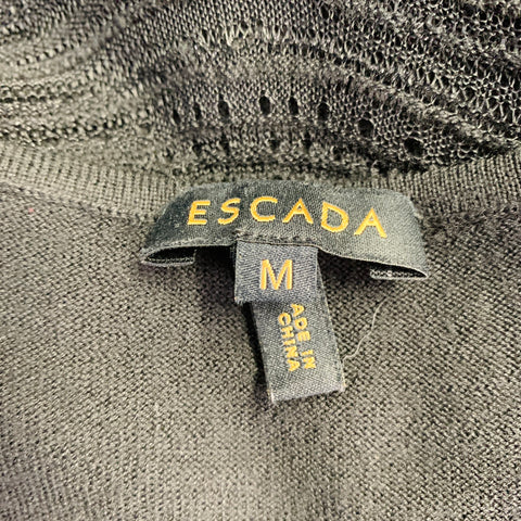 ESCADA Taille M Pull en mélange de laine noire à rayures texturées et col rond