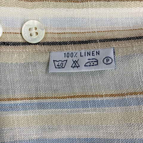 BRIONI Size L Beige Multi Color Stripe Linen Button Up Long Sleeve Shirt