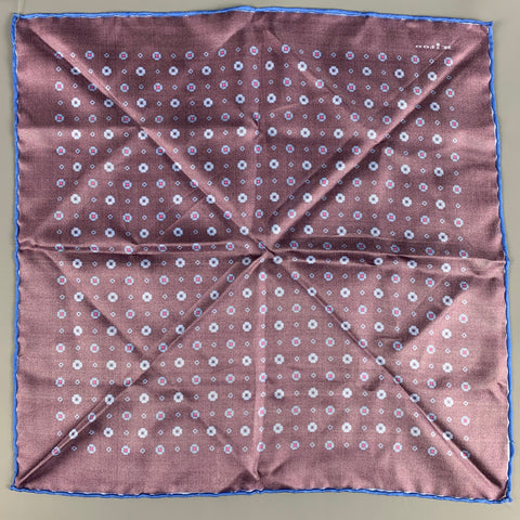 KITON Brown Blue Abstract Floral Silk Pocket Square