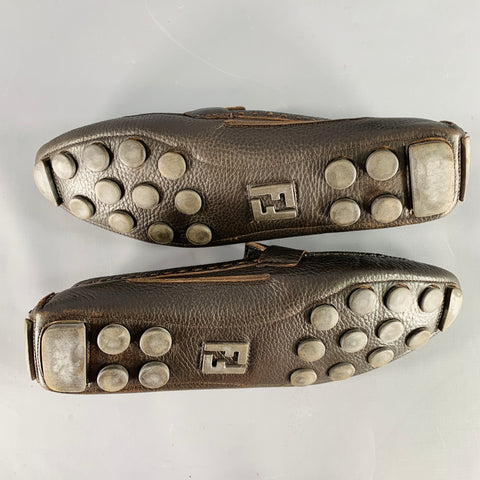 FENDI Size 8.5 Brown Pebble Grain Leather Drivers Loafers