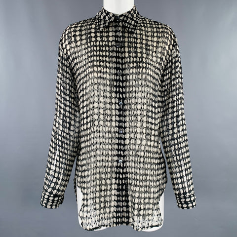 THEORY Size S Black Grey White Viscose Silk Polka Dot Button Up Shirt