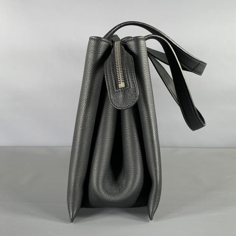 CELINE Black Pebble Grain Leather Top Handles Handbag