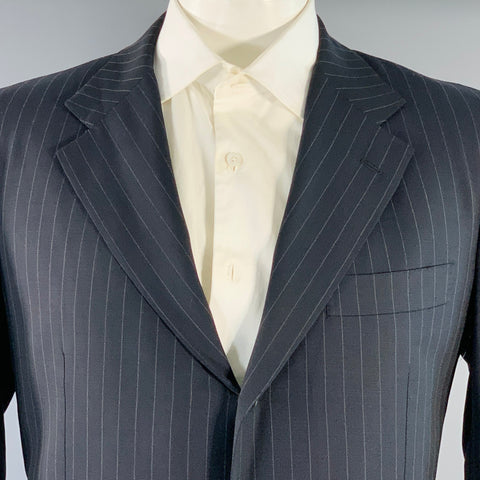 KITON Size 42 Regular Navy Grey Pinstripe Wool Notch Lapel Suit