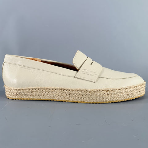 AQUATALIA Size 11 Cream Beige Leather Espadrille Penny Loafers