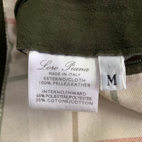 LORO PIANA Size M Green Olive Suede Zip Buttons Coat
