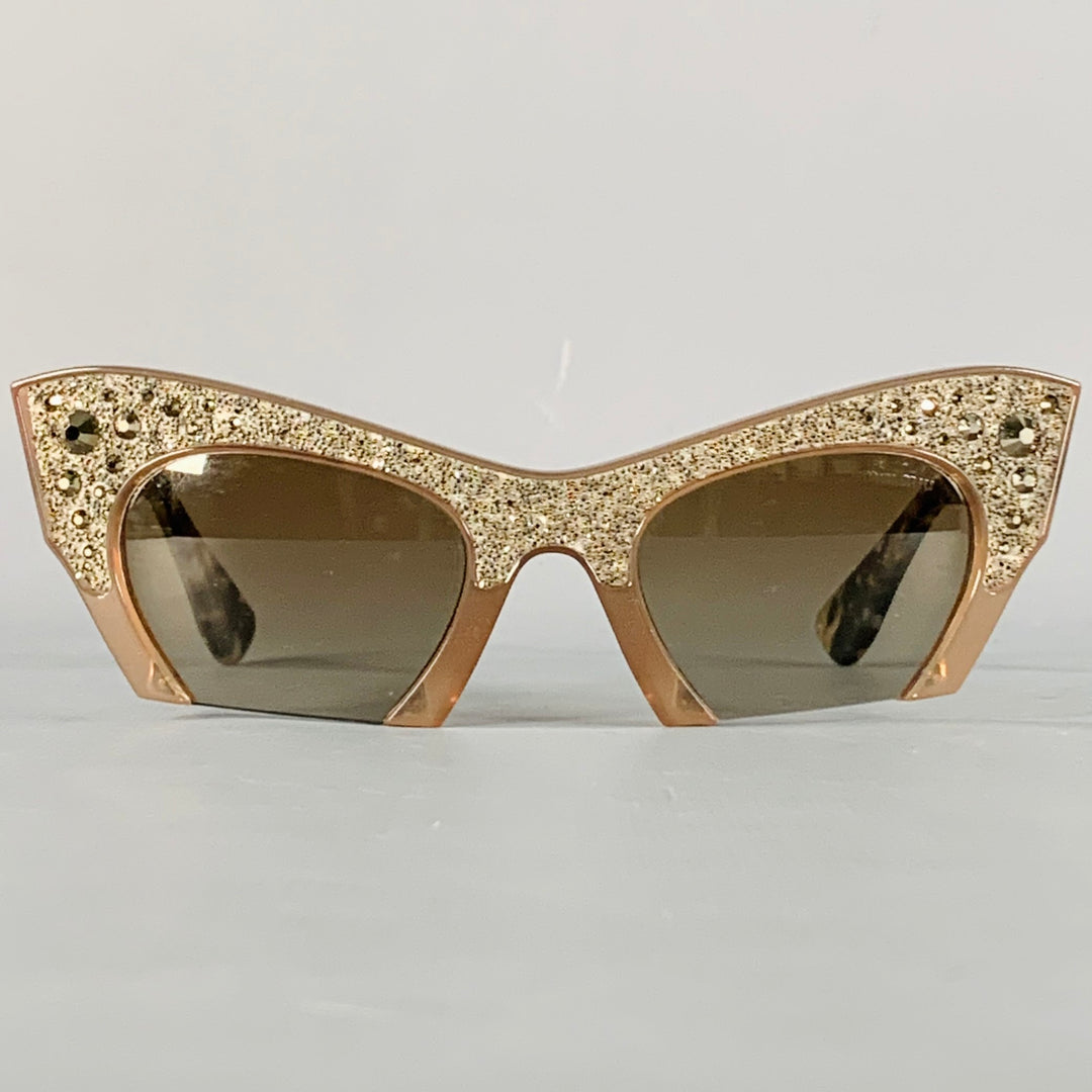 MIU MIU Rasoir Silver Taupe Rhinestones Acetate Semi Rimless Cat Eye Sunglasses