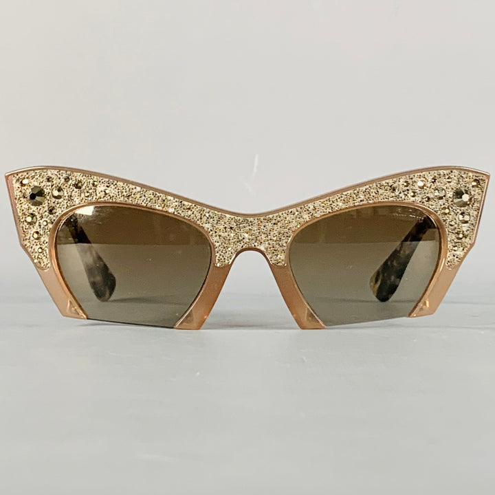 MIU MIU Rasoir Silver Taupe Rhinestones Acetate Semi Rimless Cat Eye Sunglasses