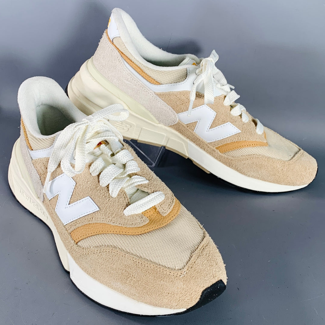 NEW BALANCE 997R Size 12 Cream Taupe Color Block Suede Chunky Sole Sneakers