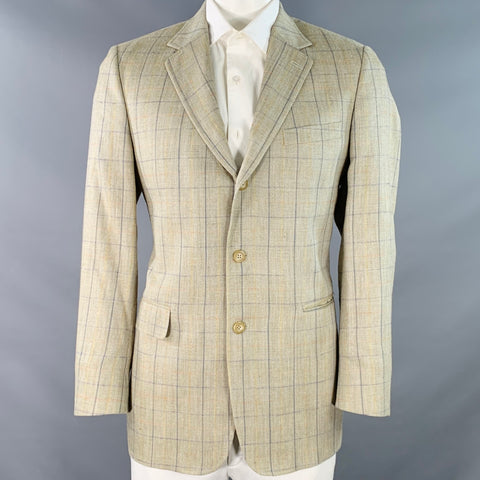 O'CONNELL'S Size 42 Green Sage Window Pane Wool Linen Silk Sport Coat
