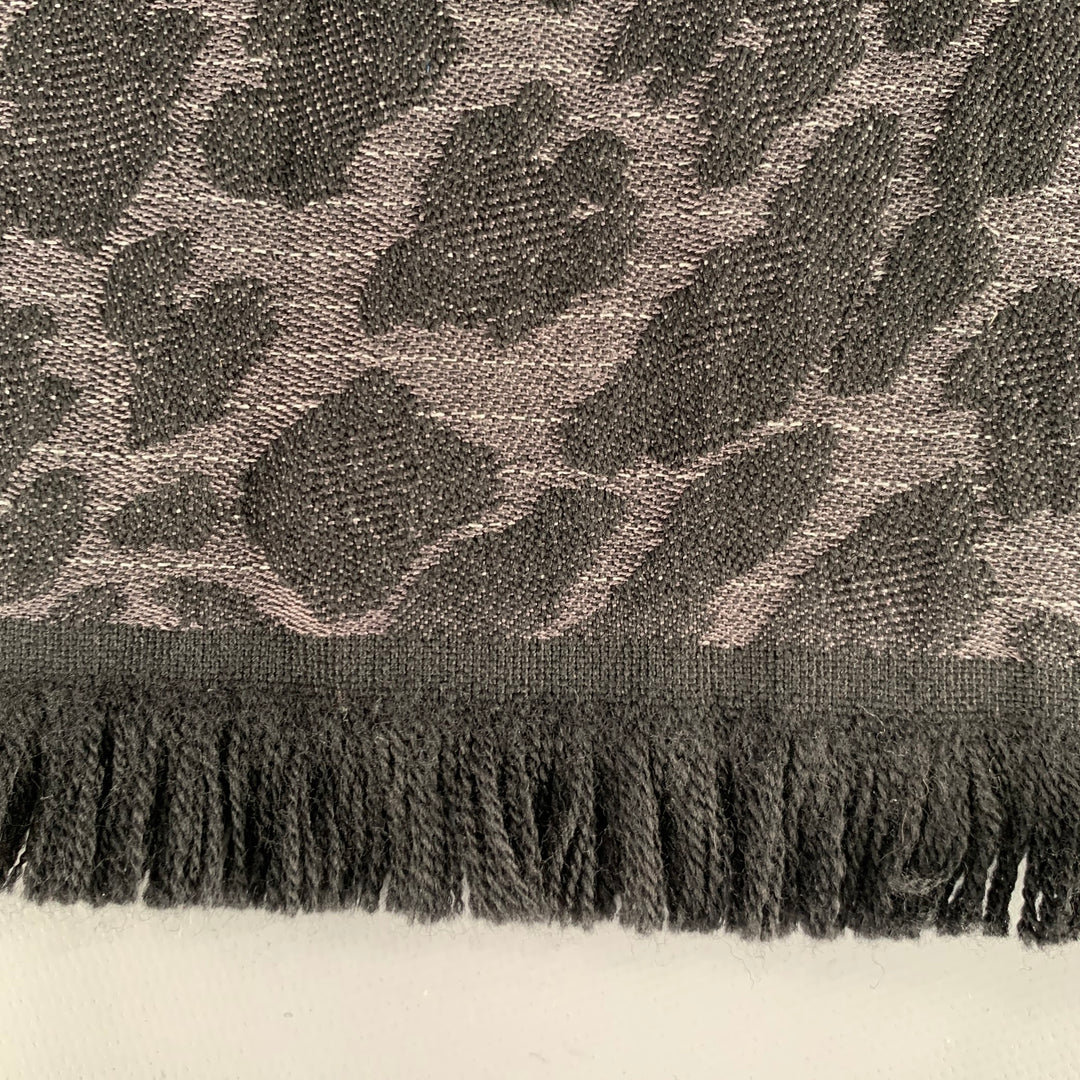 ESCADA Black Grey Animal Print Fringe Scarf