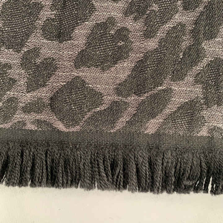 ESCADA Black Grey Animal Print Fringe Scarf