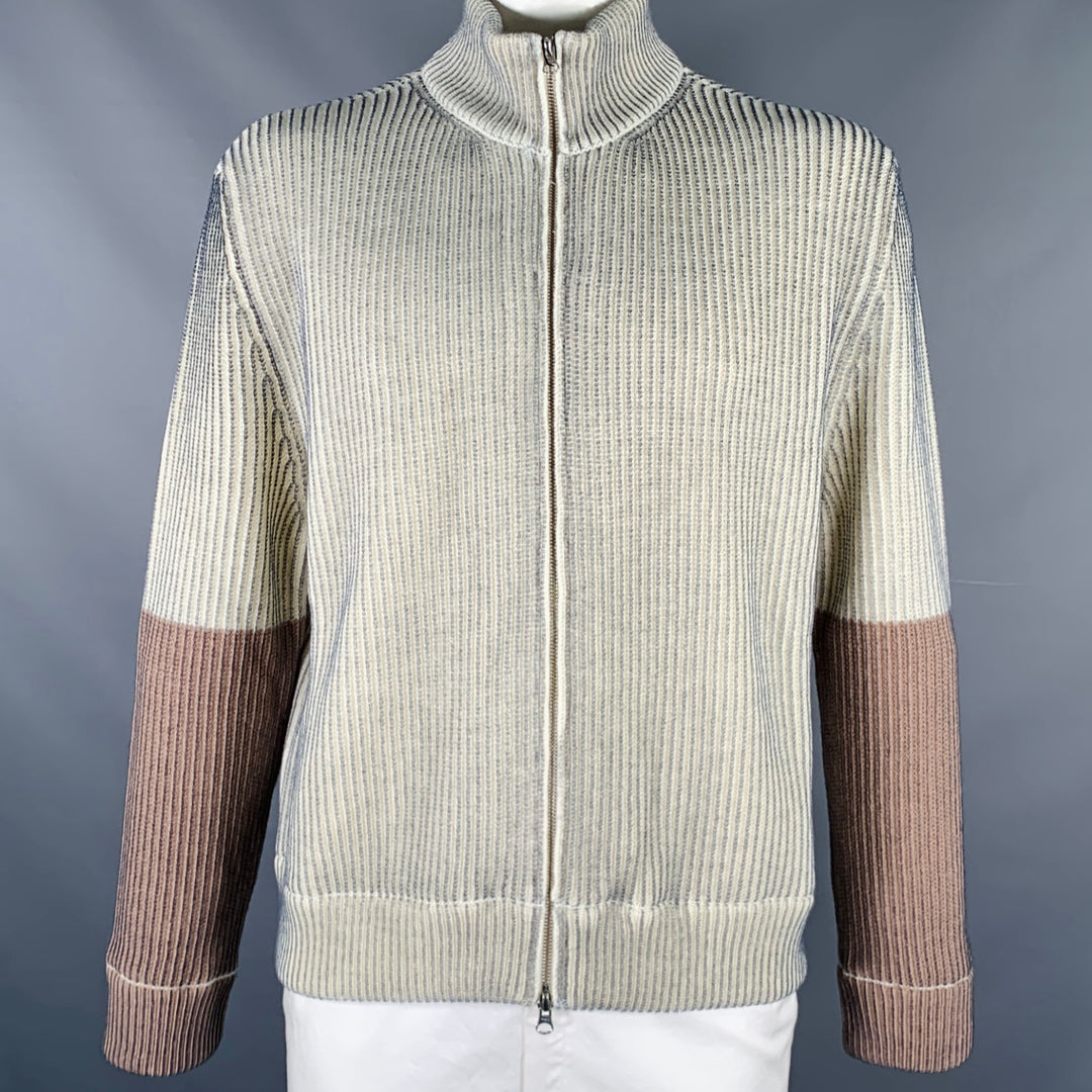 MAISON MARGIELA Size L Cream Grey Two Toned Acrylic Wool Zip Up Sweater