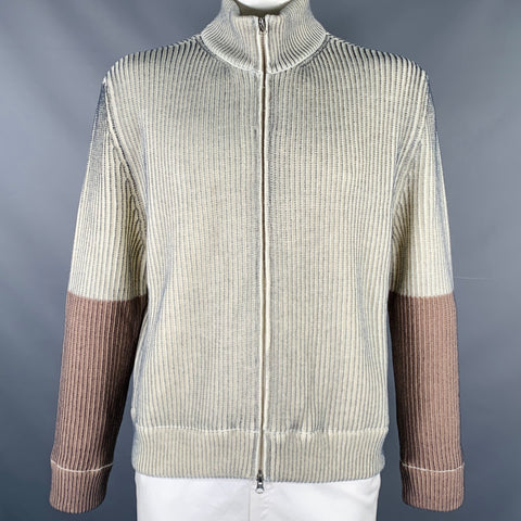 MAISON MARGIELA Pull zippé en acrylique et laine bicolore crème et gris Taille L