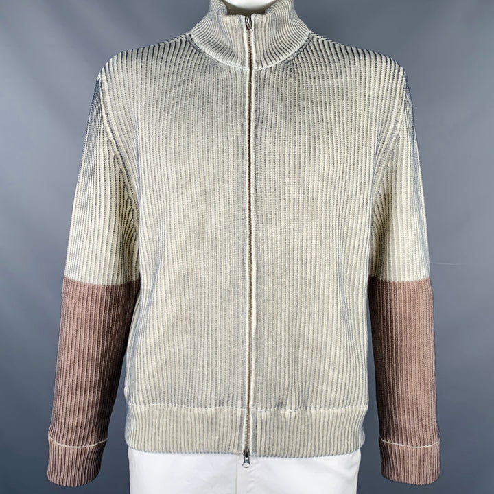 MAISON MARGIELA Size L Cream Grey Two Toned Acrylic Wool Zip Up Sweater