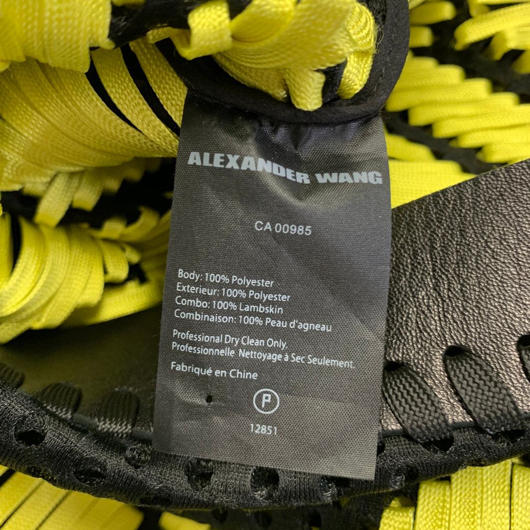 ALEXANDER WANG Black Yellow Polyester Woven Lamb Skin Cocktail Dress