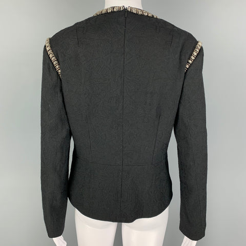 DRIES VAN NOTEN Taille 6 Haut de robe jacquard en laine mélangée noire à col rond