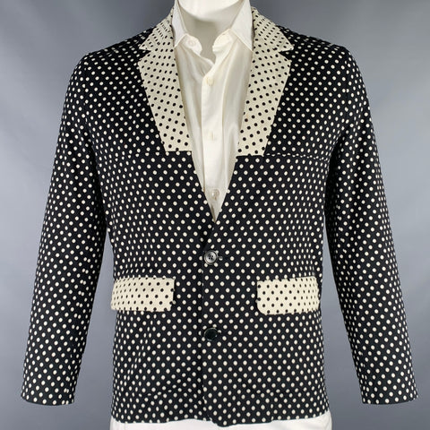HENRIK VIBSKOV Taille L Noir Blanc à Pois Mélange de Coton Veste de Sport