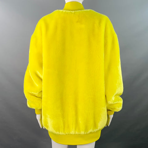 Veste Bomber Oversize Zippée TIBI Taille M en Fausse Fourrure Texturée Acrylique Jaune