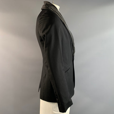 JOHN GALLIANO Chest Size 40 Black Silver Ruffled Wool Shawl Sport Coat