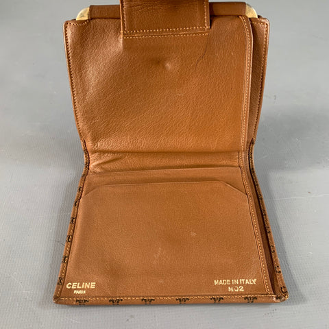 CELINE Vintage Brown Tan Logo Leather Kiss Lock Coin Purse Wallet