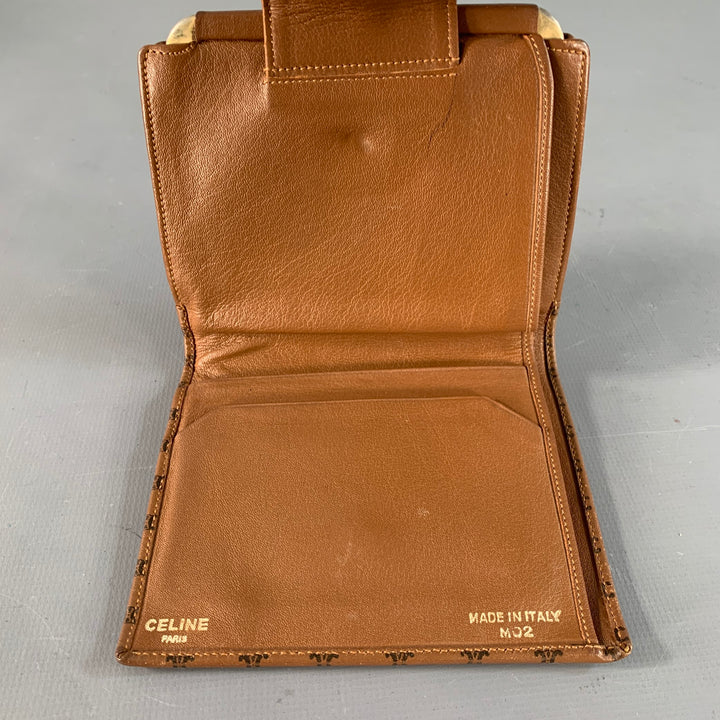 CELINE Vintage Brown Tan Logo Leather Kiss Lock Coin Purse Wallet