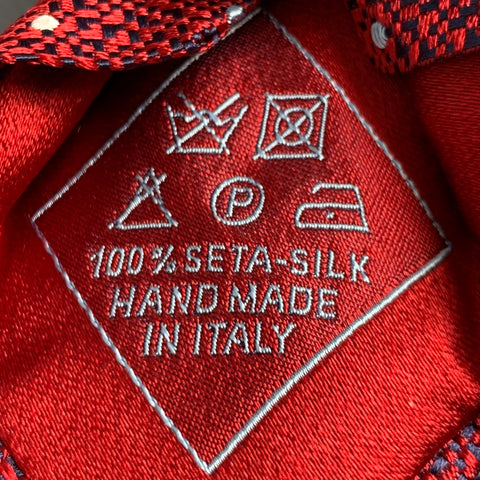 BRIONI Red Navy White Dots Silk Tie