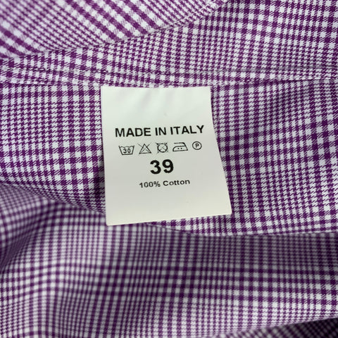 ISAIA Size M Purple White Glenplaid Cotton Spread Collar Long Sleeve Shirt